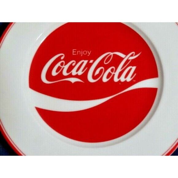 Gibson Enjoy Coca Cola Wave Red on White 8-in Salad Dessert Plate Ceramic 2003 - Picture 2 of 3